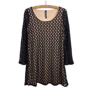 Design Lab Womens Long Sleeve Crochet Mini Dress Black Size XS